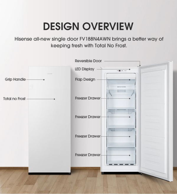 HISENSE UPRIGHT FREEZER (FV188N4AWN) 180L - Image 9